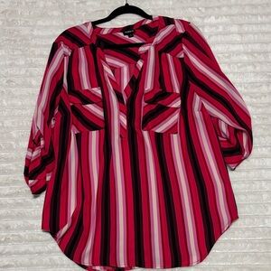 Torrid Women's Pink and Black Striped Blouse